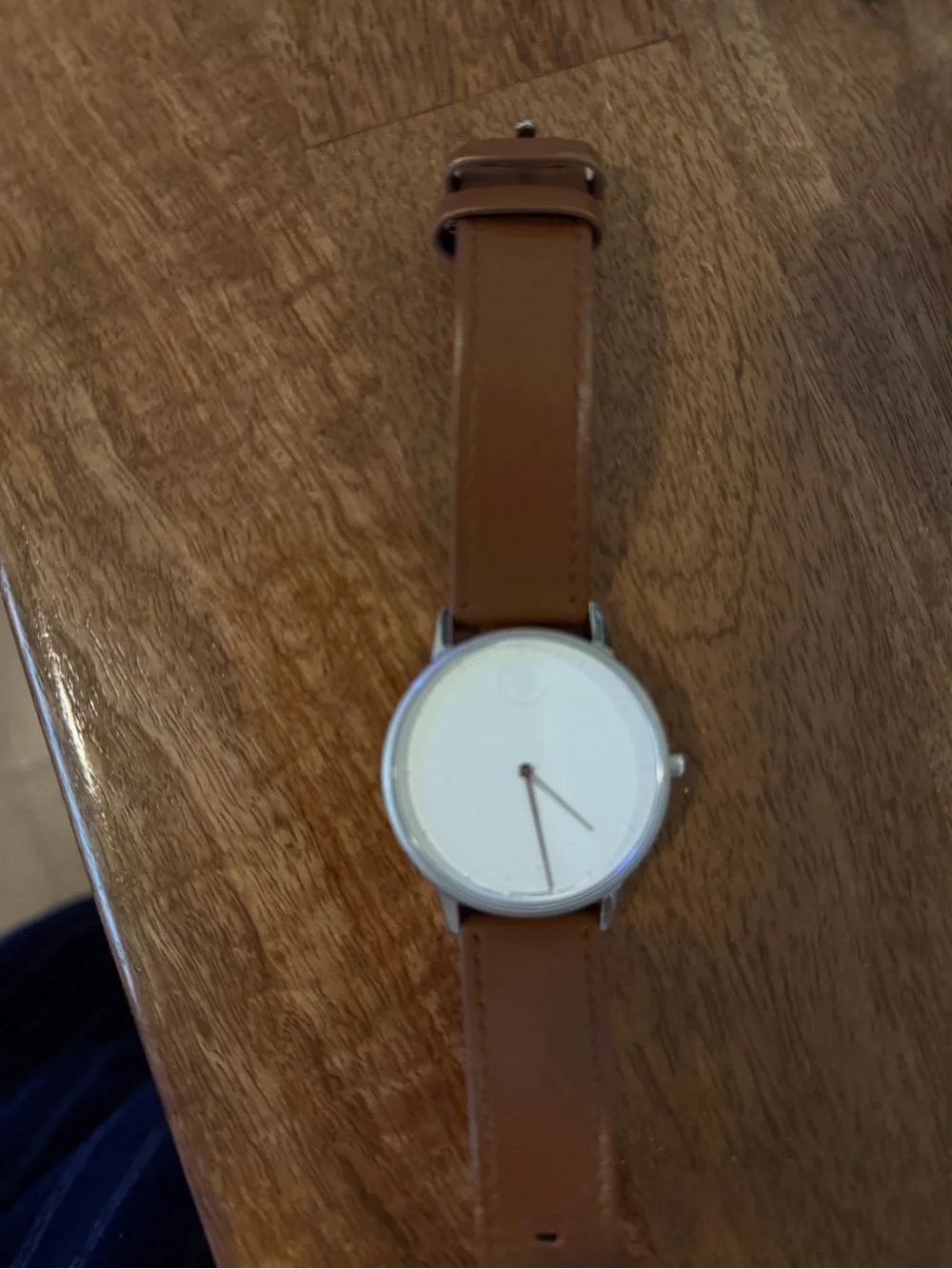 Movado Brown Leather Strap Smartwatch with White Dial